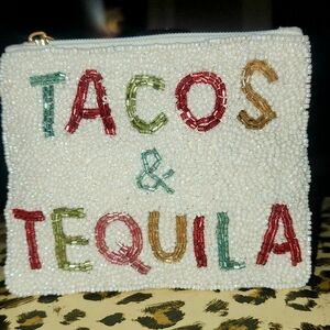 NWOT Beaded Tacos & Tequila Beauty Pouch/ Coin Purse